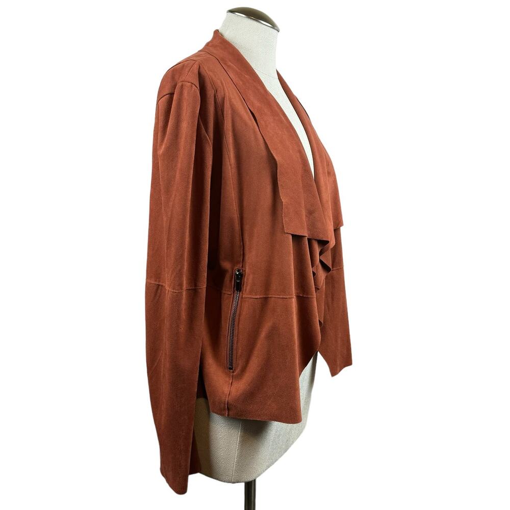 Bagatelle Women's Jacket Medium Rust Drape Open Front Zip‎ Pockets Faux Suede - Picture 3 of 9